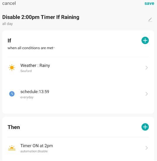 Disable 2:00pm Timer if Raining