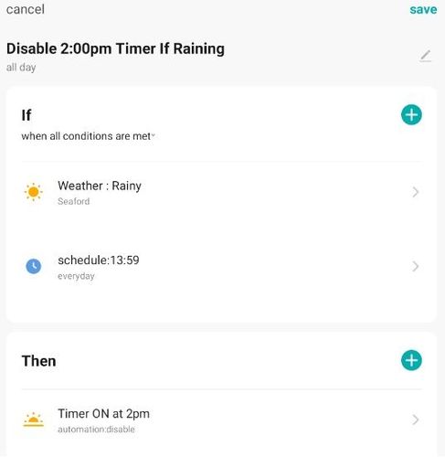 Disable 2:00pm Timer if Raining