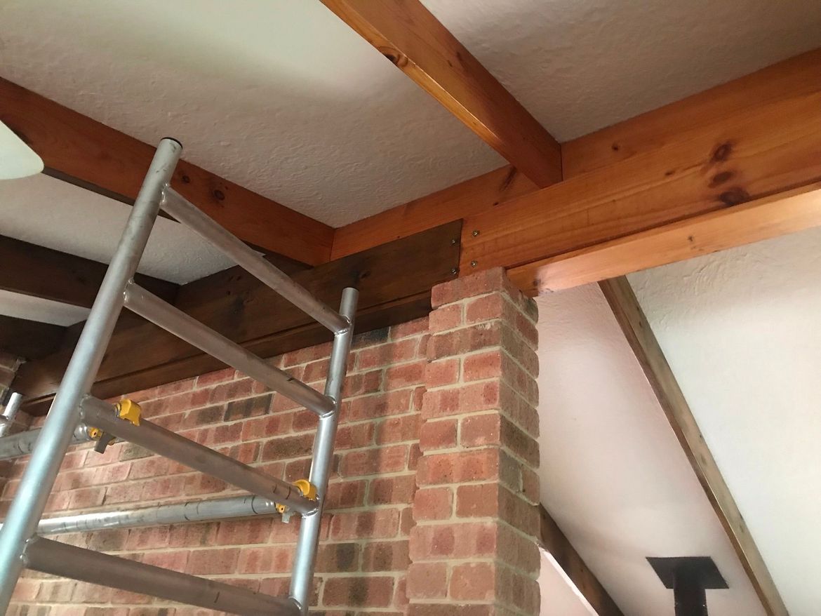 Restaining the rafters