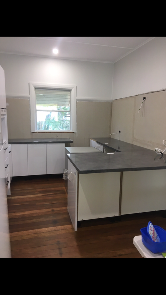 Basalt bench tops put in place to get ready for installation