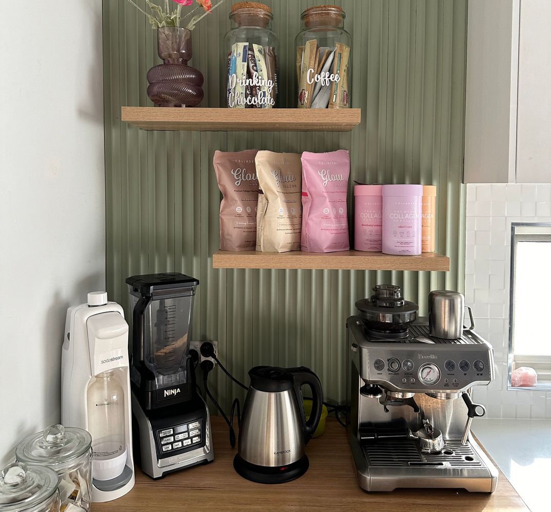 Coffee station with floating shelves.jpg