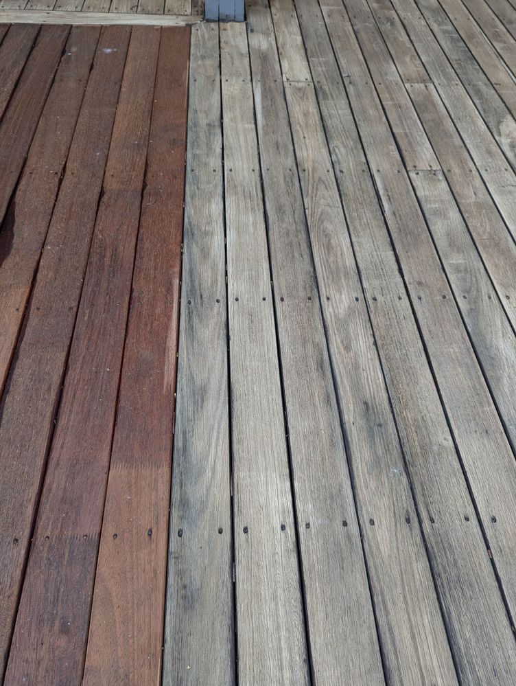 New deck (left) and sanded old deck