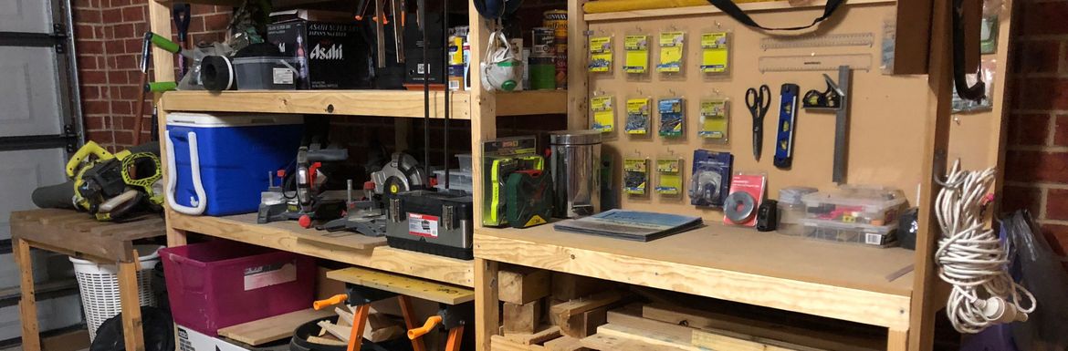 Portable workbench and garage shelving.jpeg