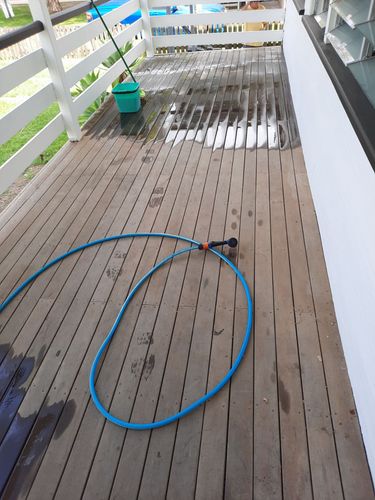 Scrub with Unipro deck wash, pressure washed