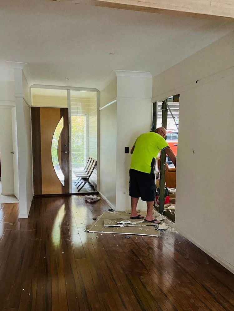 Hubby cutting out the wall