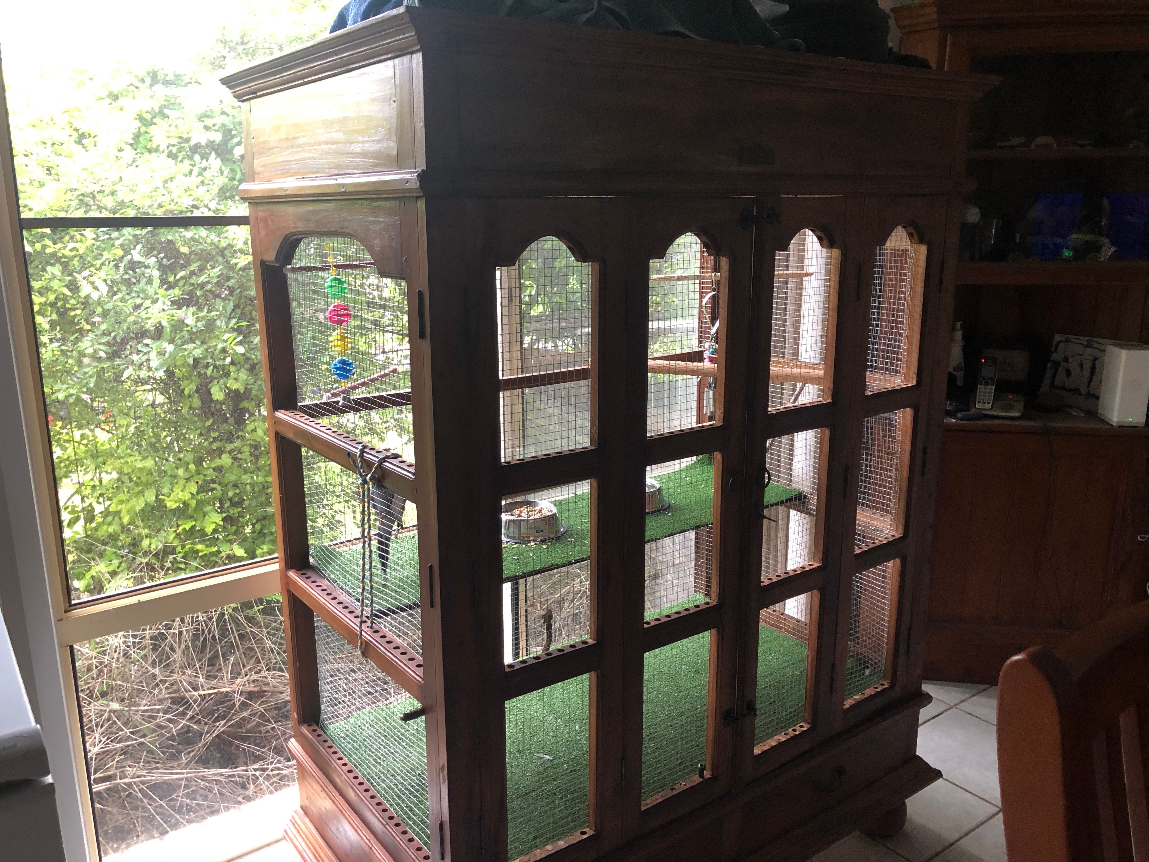 TV unit transformed into bird cage Bunnings community