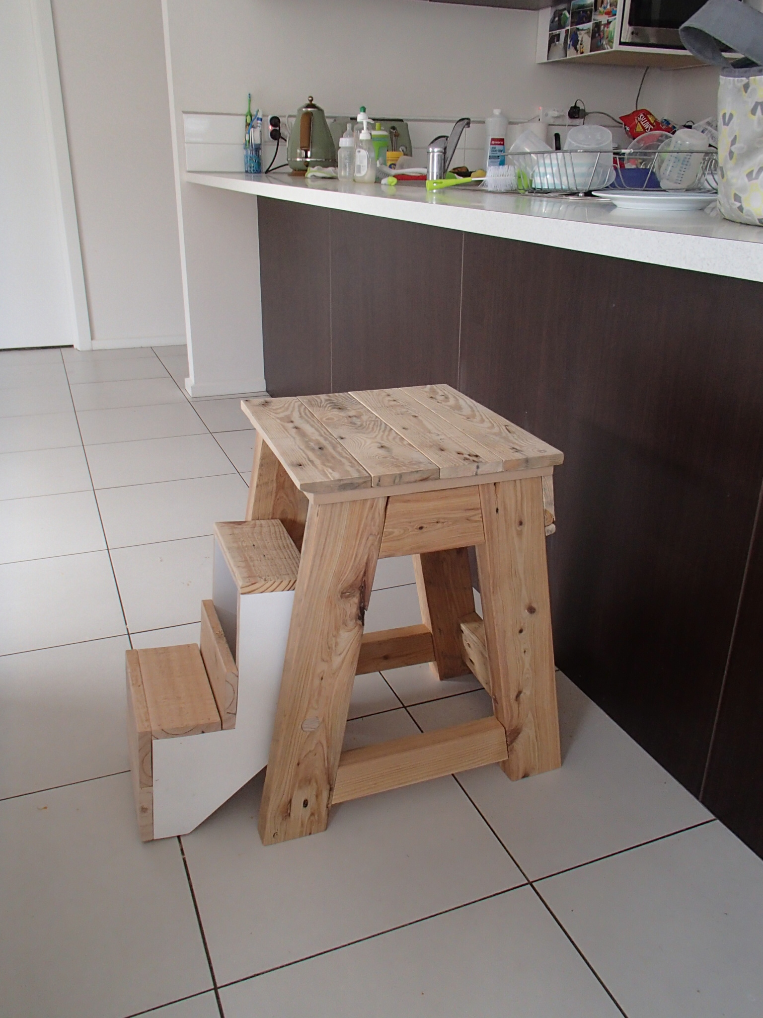 Ladder Stool. Problem Solving.Kids reach Bunnings Workshop