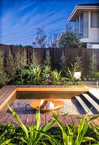 Sunken garden seating online area with fire pit