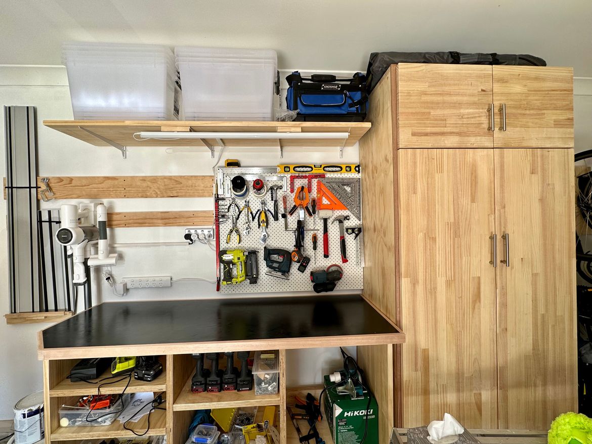 Workbench and cabinet in man cave | Bunnings Workshop community