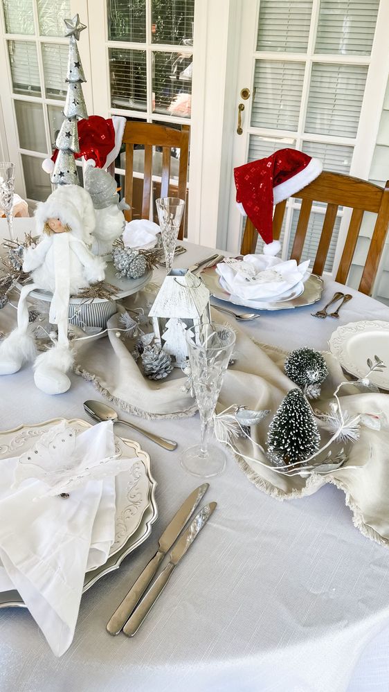 Silver, Neutral Christmas Table