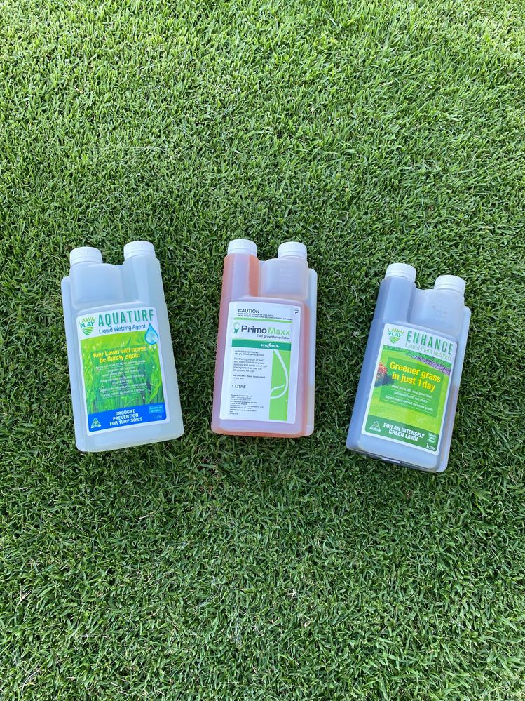 (L-R) Soil wetting agent, plant growth regulator and liquid iron.