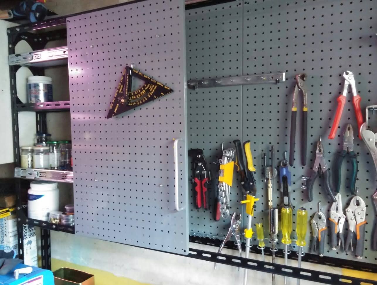 Tools pegboard with sliding door | Bunnings Workshop community