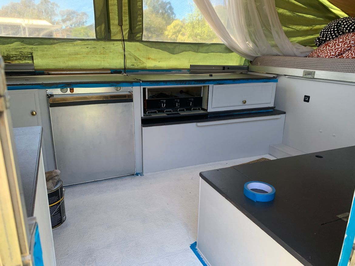 Pop up outlet camper kitchen