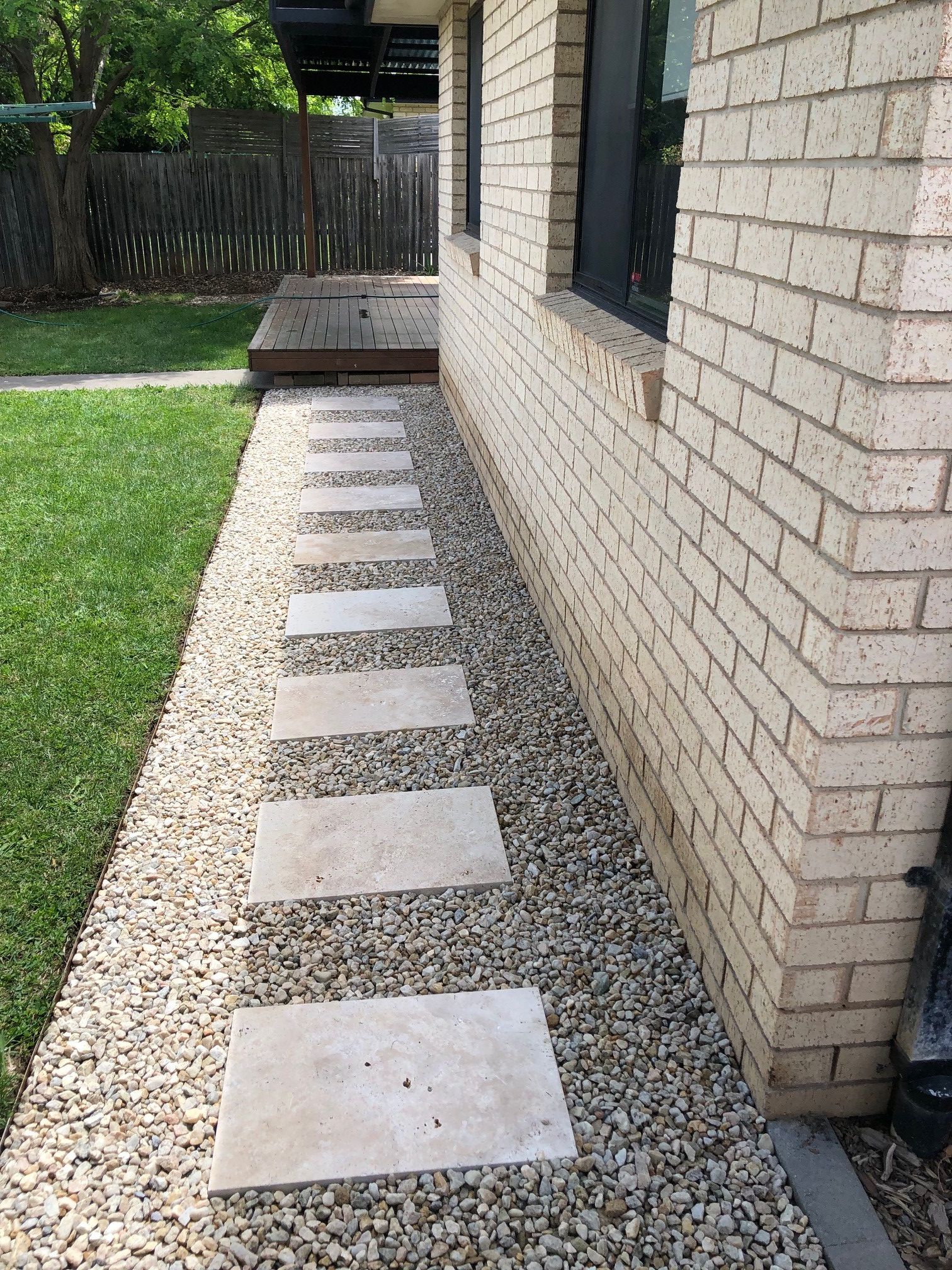 Travertine pavers and gravel garden path | Bunnings Workshop community