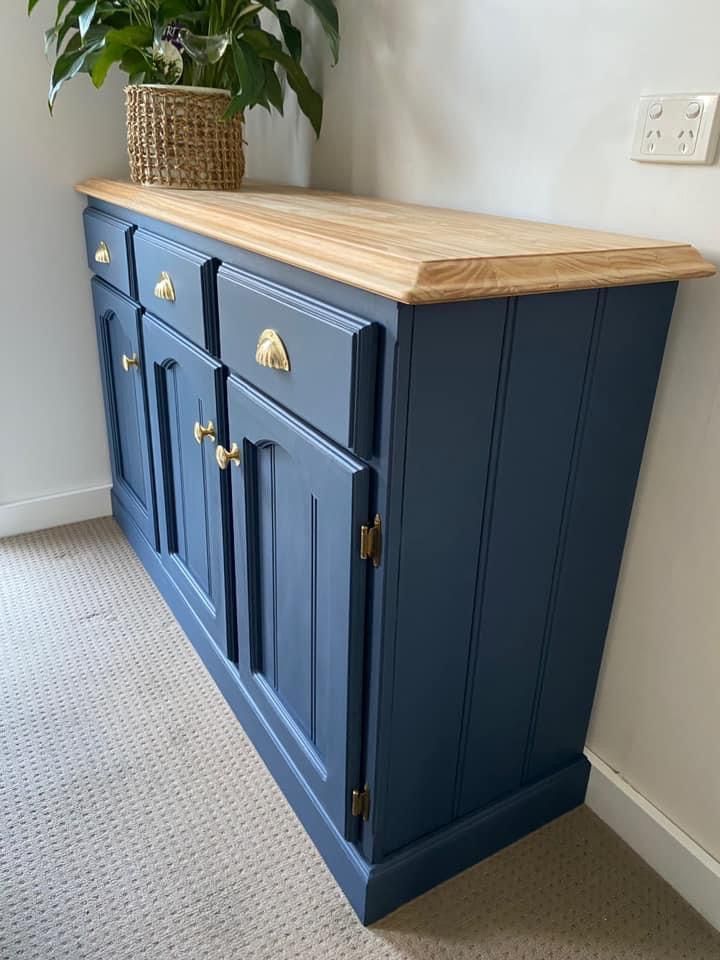 Painted upcycled buffet with brass handles