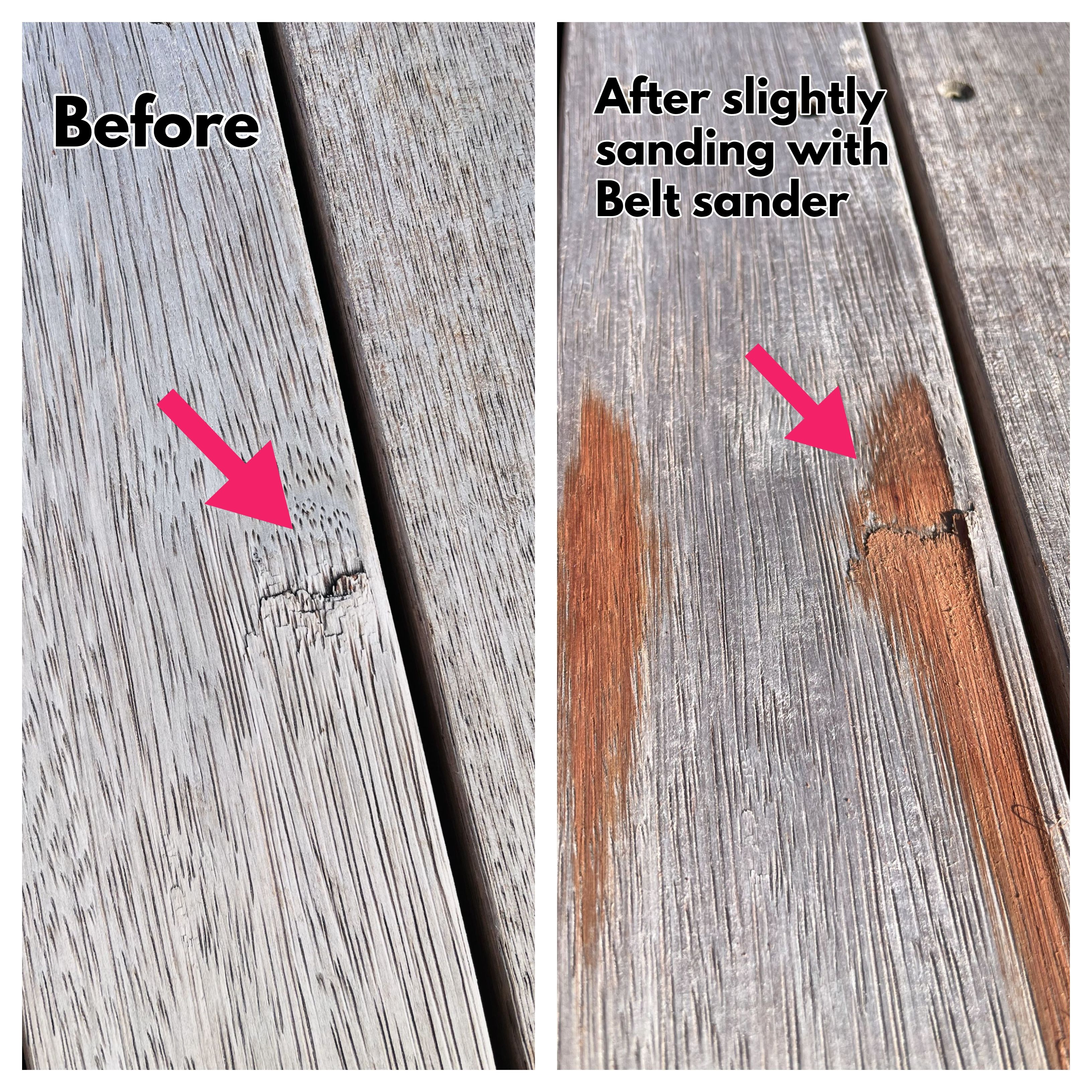 Belt sanding outlet a deck