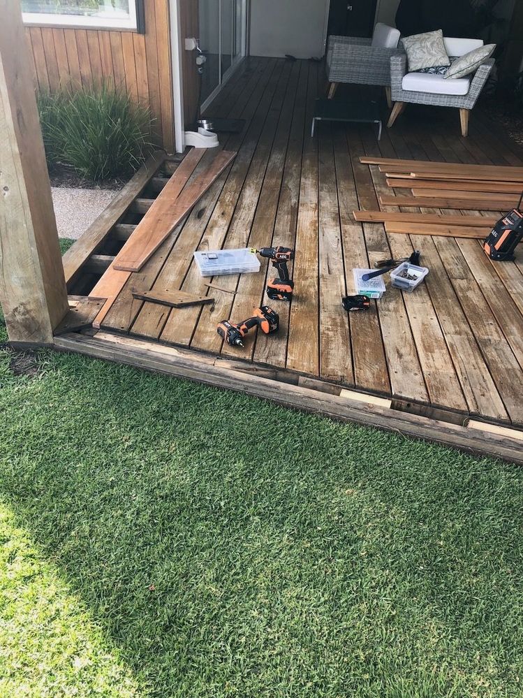 Sun damaged spotted gum decking