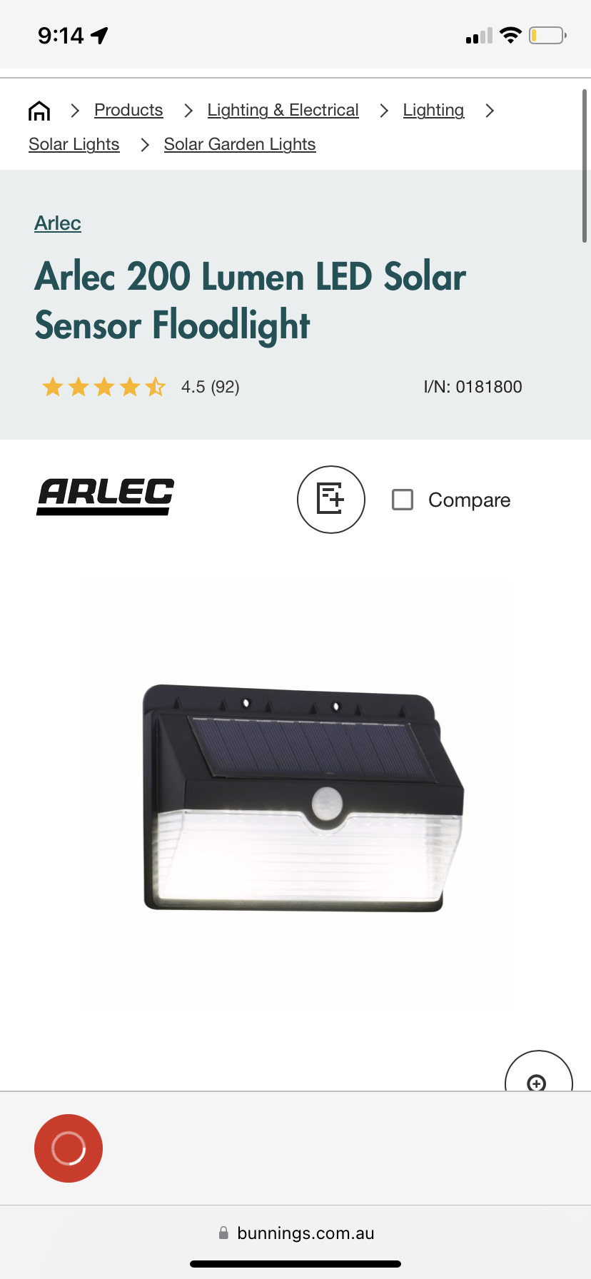 Arlec 200 lumen led deals solar sensor floodlight